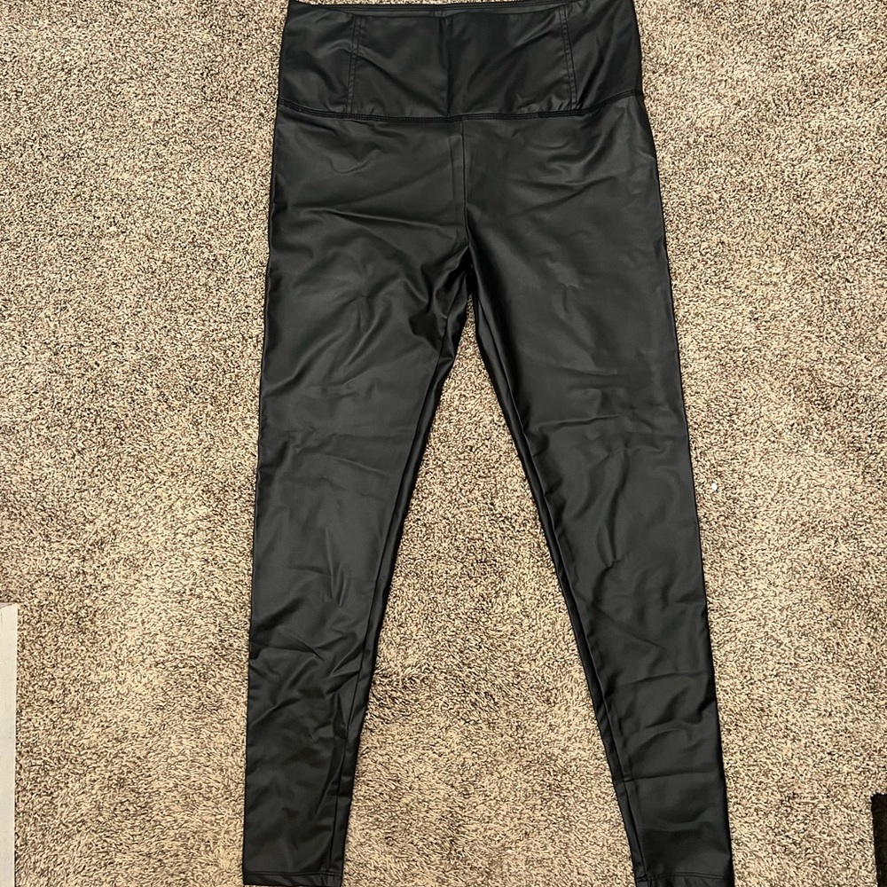 Tummy Tamer Faux Leather Ankle Leggings